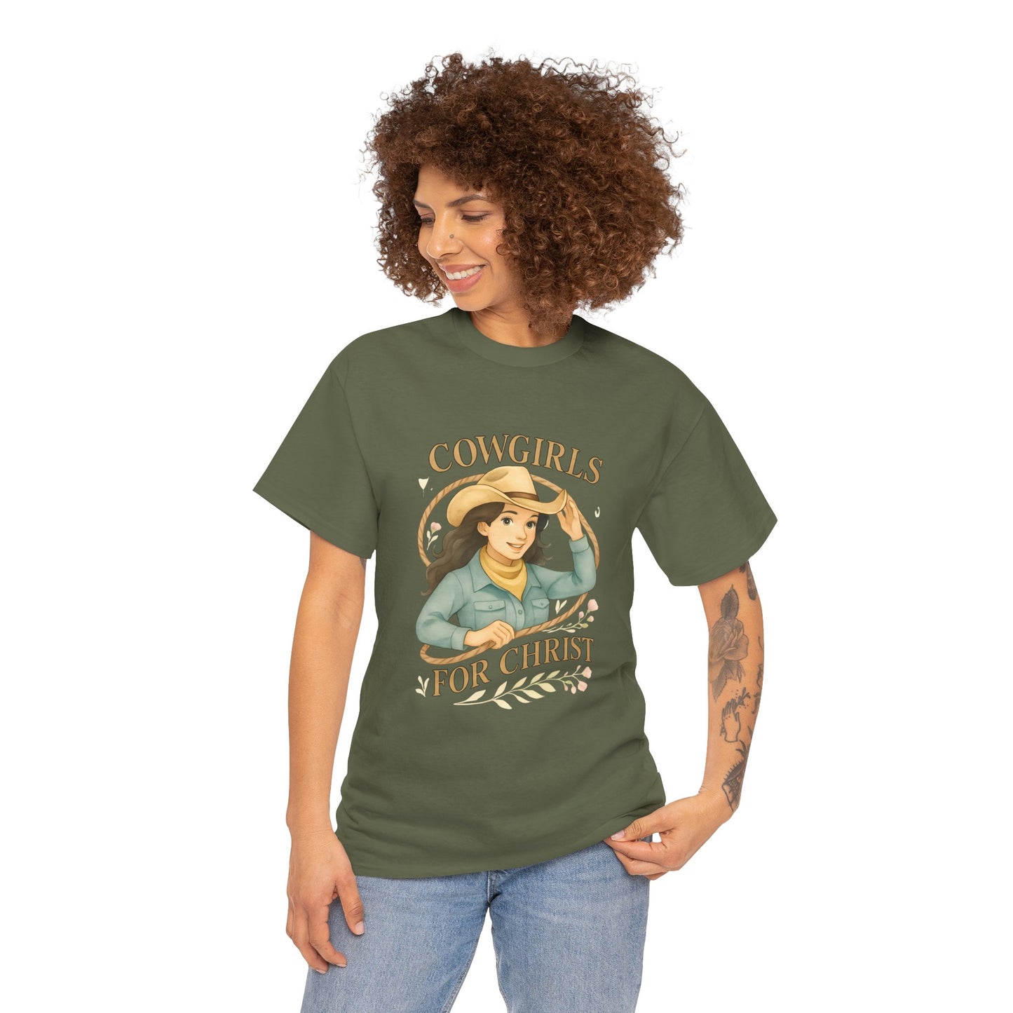 Cowgirls for Christ Unisex Heavy Cotton Tee, Christian T-Shirt, Faith-Based Apparel, Inspirational Gift, Western Clothing, Country Style Tee