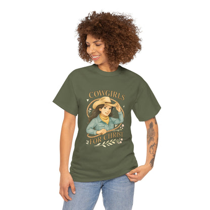 Cowgirls for Christ Unisex Heavy Cotton Tee, Christian T-Shirt, Faith-Based Apparel, Inspirational Gift, Western Clothing, Country Style Tee