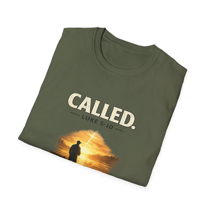 Called Luke 5:10 Fishing Christian T-Shirt — Sunset Silhouette Faith Tee