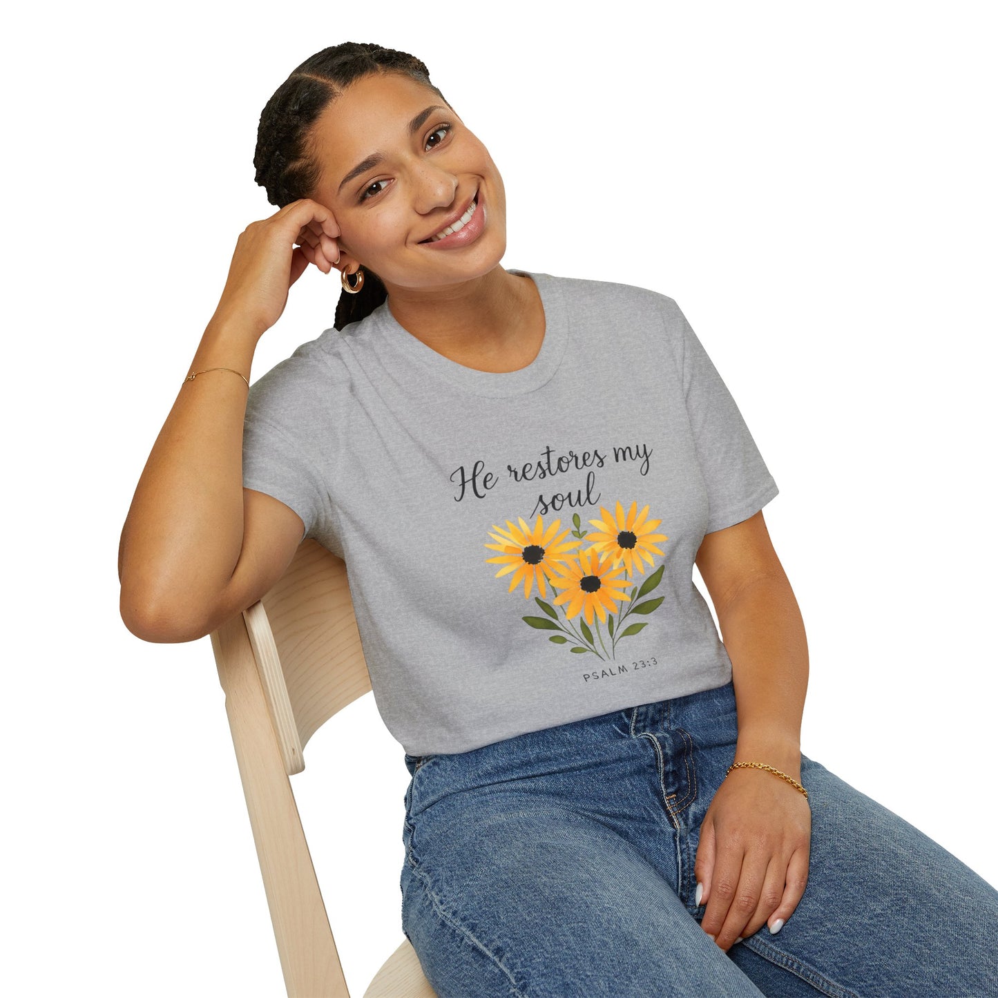 Floral Inspirational T-Shirt - He Restores My Soul, Thoughtful Gift for Comfort, Faith Apparel, Religious Wear, Everyday Inspiration