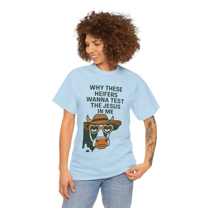 Whimsical Cow Graphic Tee, Funny Farm Animal T-Shirt, Christian Humor Gift, Unisex Casual Wear, Perfect for Cow Lovers