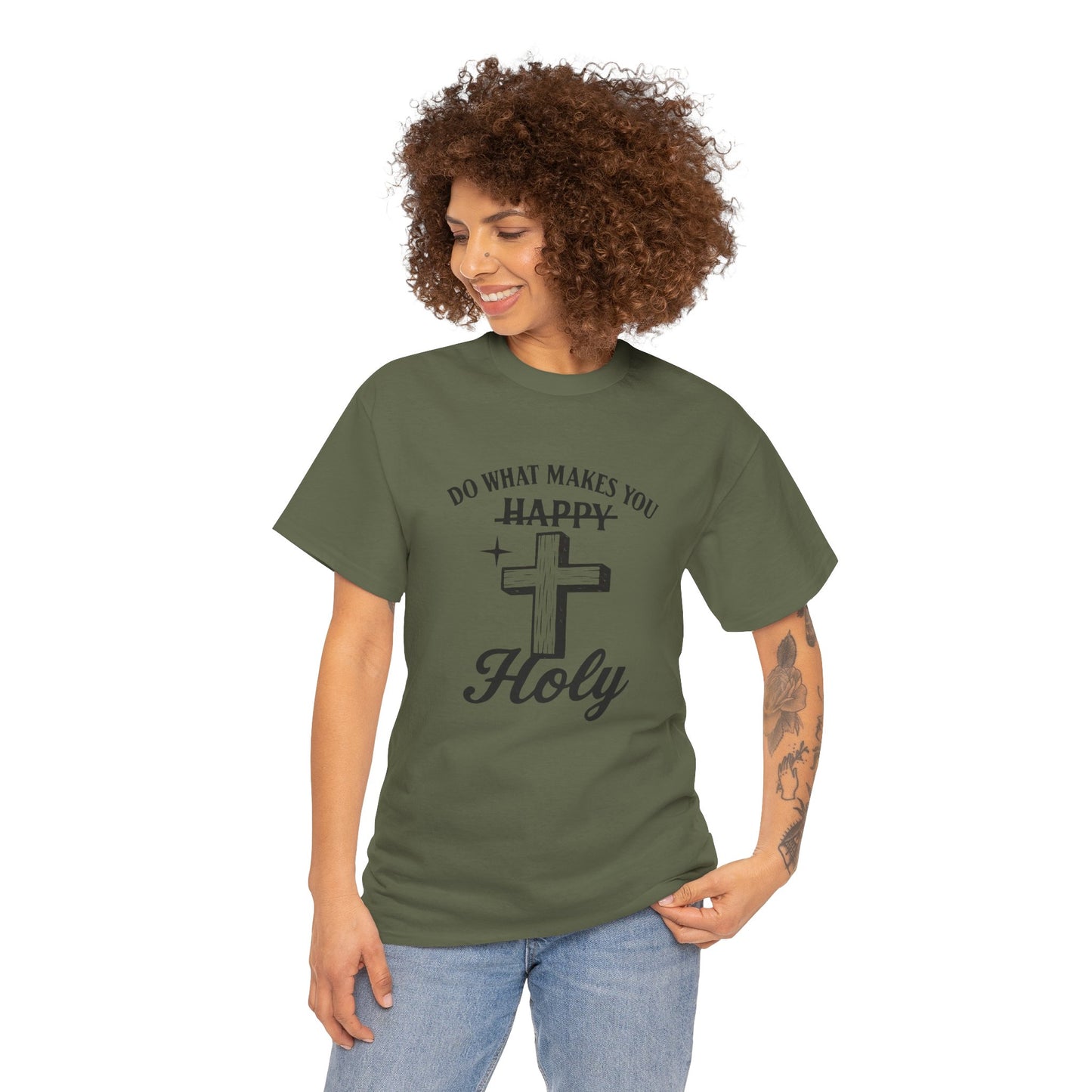Happy Holy Unisex Heavy Cotton Tee - Inspirational Shirt, Faith-based Clothing, Church Event Tee, Gift for Friends, Casual Wear