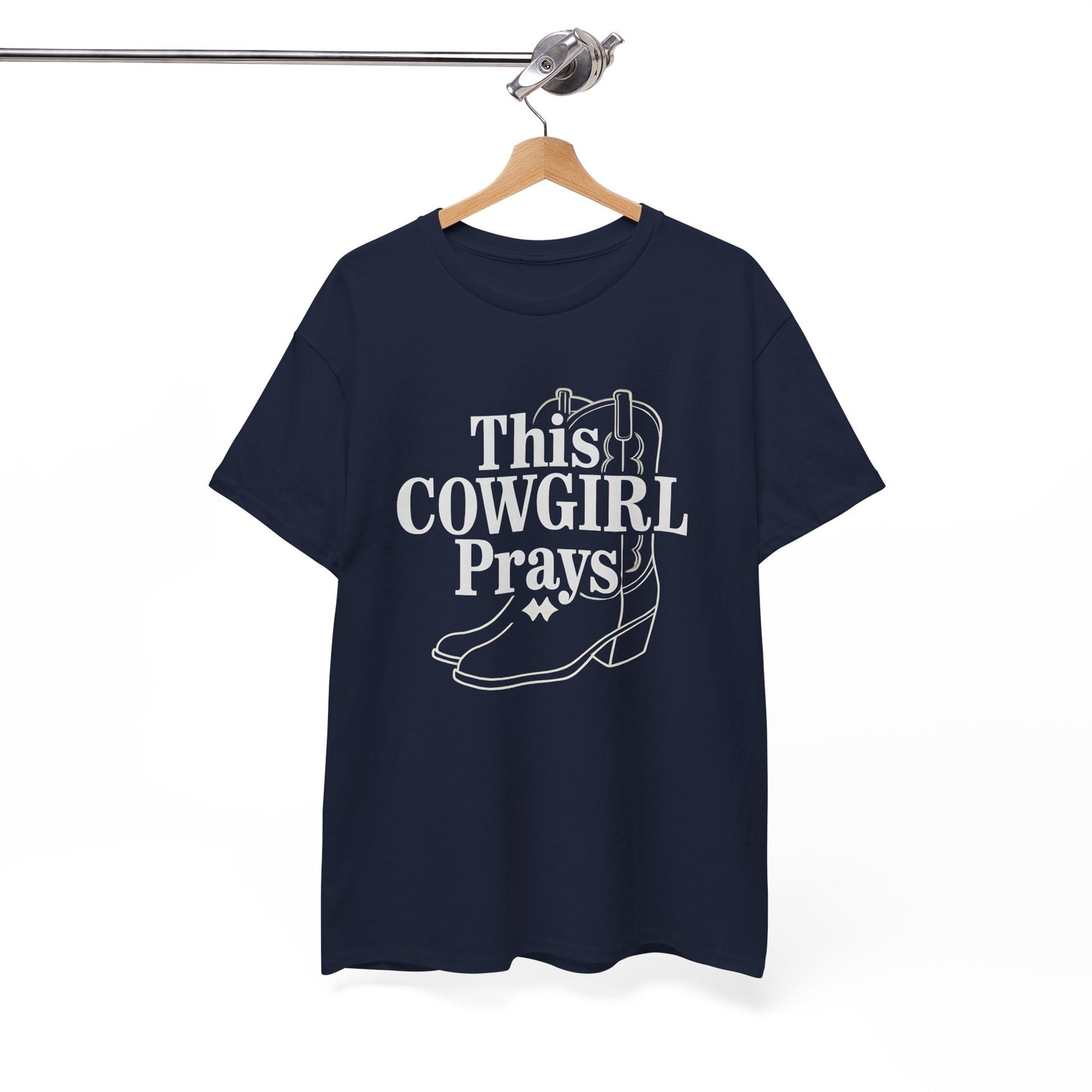 This Cowgirl Prays Unisex Heavy Cotton Tee, Western T-Shirt, Gift for Cowgirls, Rodeo Apparel, Faith-Based Fashion, Country Style Top