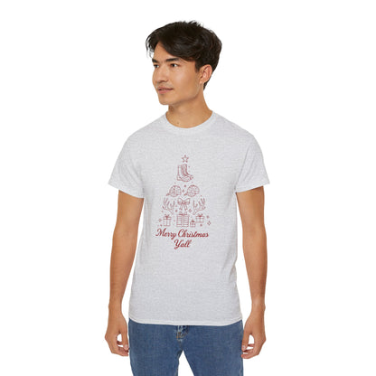 Merry Christmas Y'all Tee – Minimal Holiday Tree Graphic Cotton T-Shirt