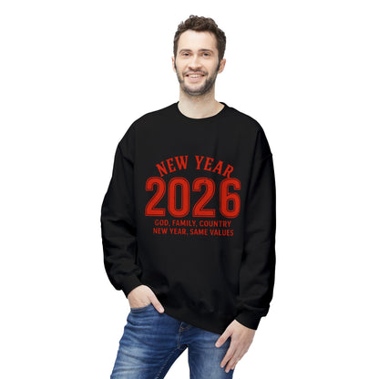 2026 New Year Crewneck Sweatshirt — "God, Family, Country" Holiday Pullover