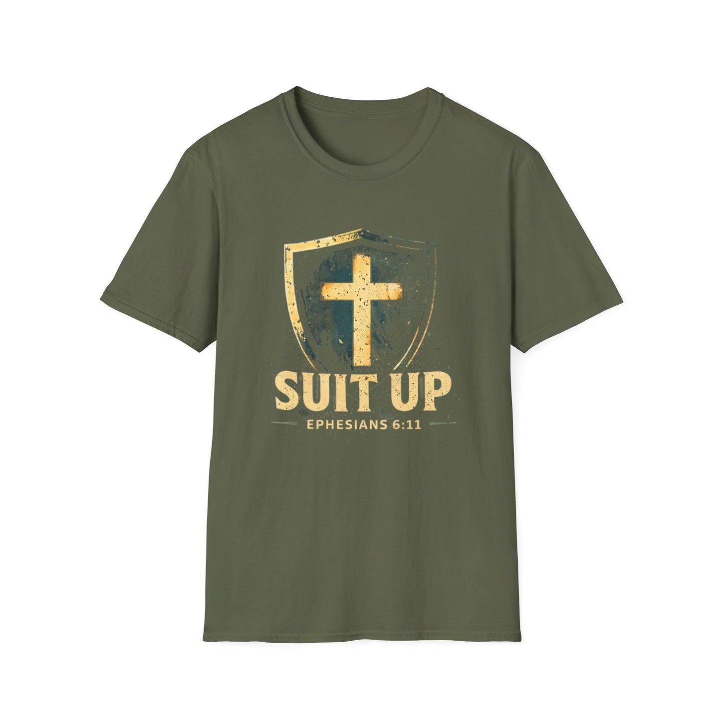 Suit Up T‑Shirt — Christian Cross Shield Tee (Ephesians 6:11)
