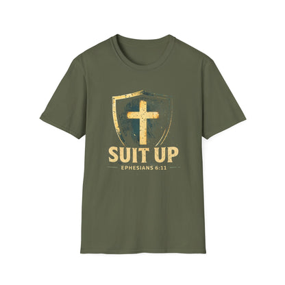 Suit Up T‑Shirt — Christian Cross Shield Tee (Ephesians 6:11)