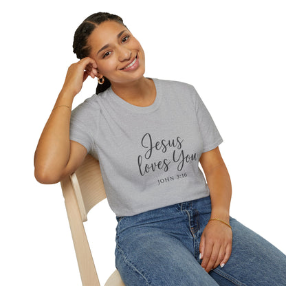 Faith-Inspired Unisex Softstyle T-Shirt | Jesus Loves You | Christian Apparel, Gift, Devotional Wear, Casual Tee