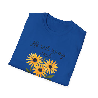 Floral Inspirational T-Shirt - He Restores My Soul, Thoughtful Gift for Comfort, Faith Apparel, Religious Wear, Everyday Inspiration