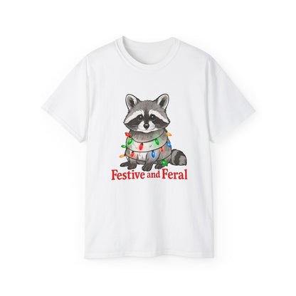 Festive and Feral Raccoon Christmas Tee