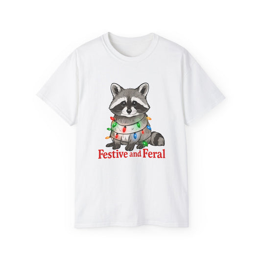 Festive and Feral Raccoon Christmas Tee