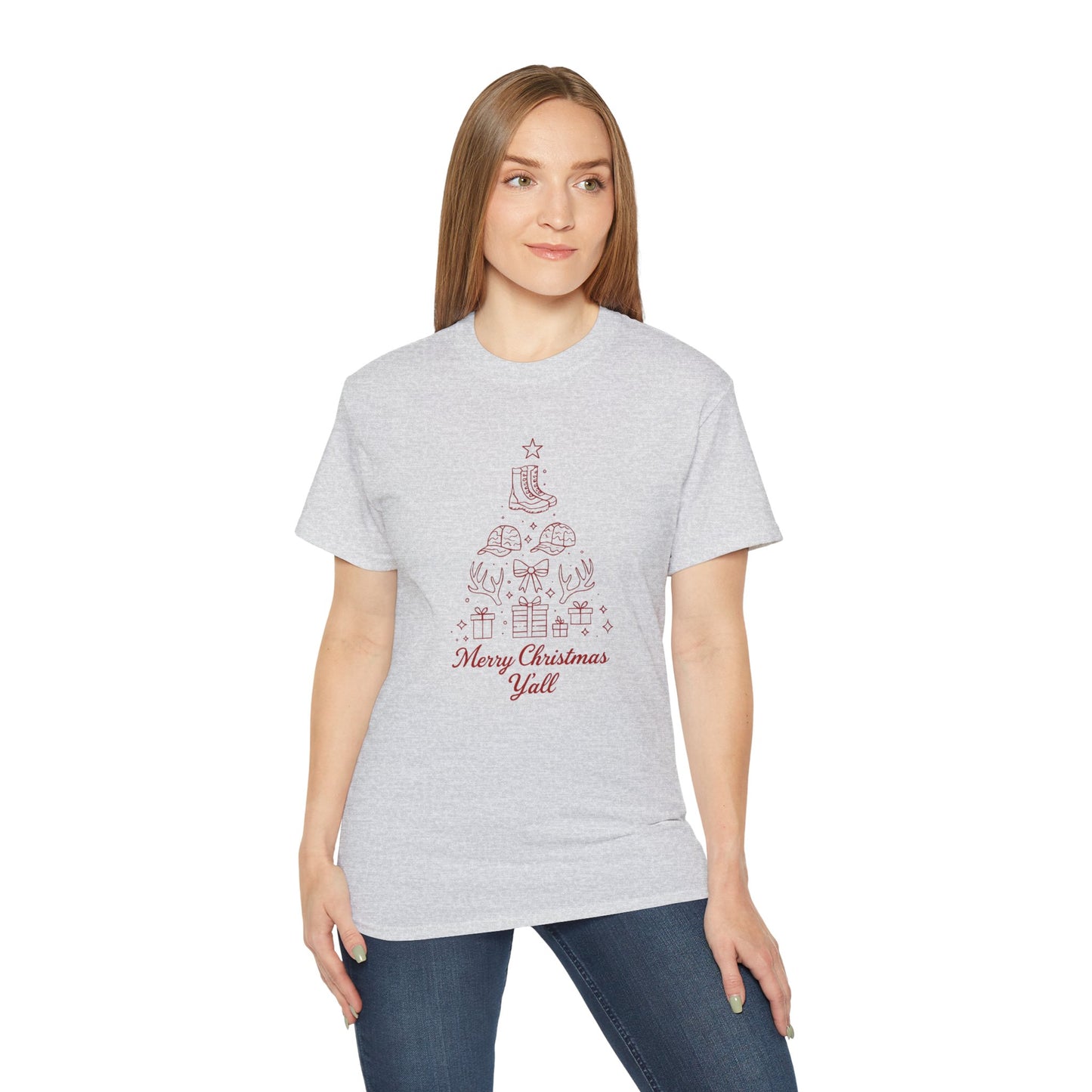 Merry Christmas Y'all Tee – Minimal Holiday Tree Graphic Cotton T-Shirt