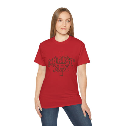 Christmas Cross T‑Shirt — 'CHRISTMAS' Outline Graphic Tee