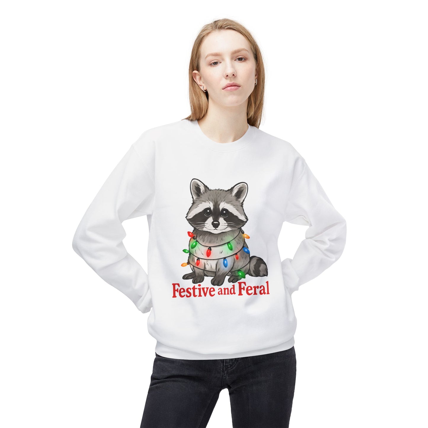 Festive and Feral Raccoon Crewneck Sweatshirt