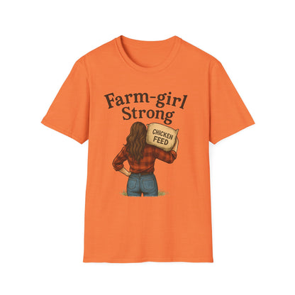 Farm-Girl Strong T-Shirt, Unisex Softstyle Tee, Country Life Apparel, Gift for Farmers, Farm-Themed Clothing, Cute Farm T-Shirt
