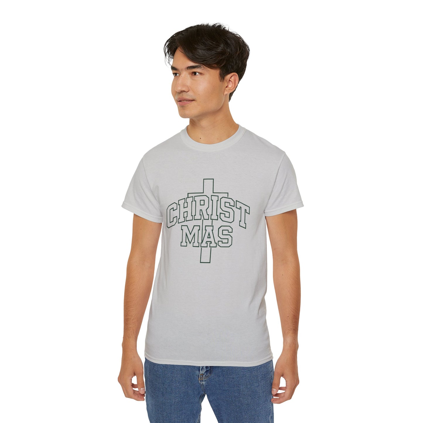 Christmas Cross T‑Shirt — 'CHRISTMAS' Outline Graphic Tee