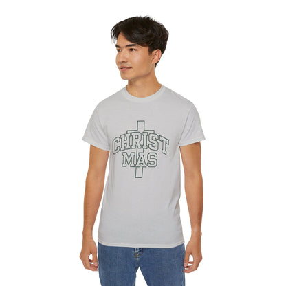 Christmas Cross T‑Shirt — 'CHRISTMAS' Outline Graphic Tee