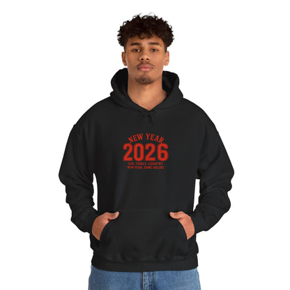 2026 New Year Hoodie - Minimal Red Celebration Sweatshirt