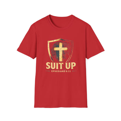 Suit Up T‑Shirt — Christian Cross Shield Tee (Ephesians 6:11)