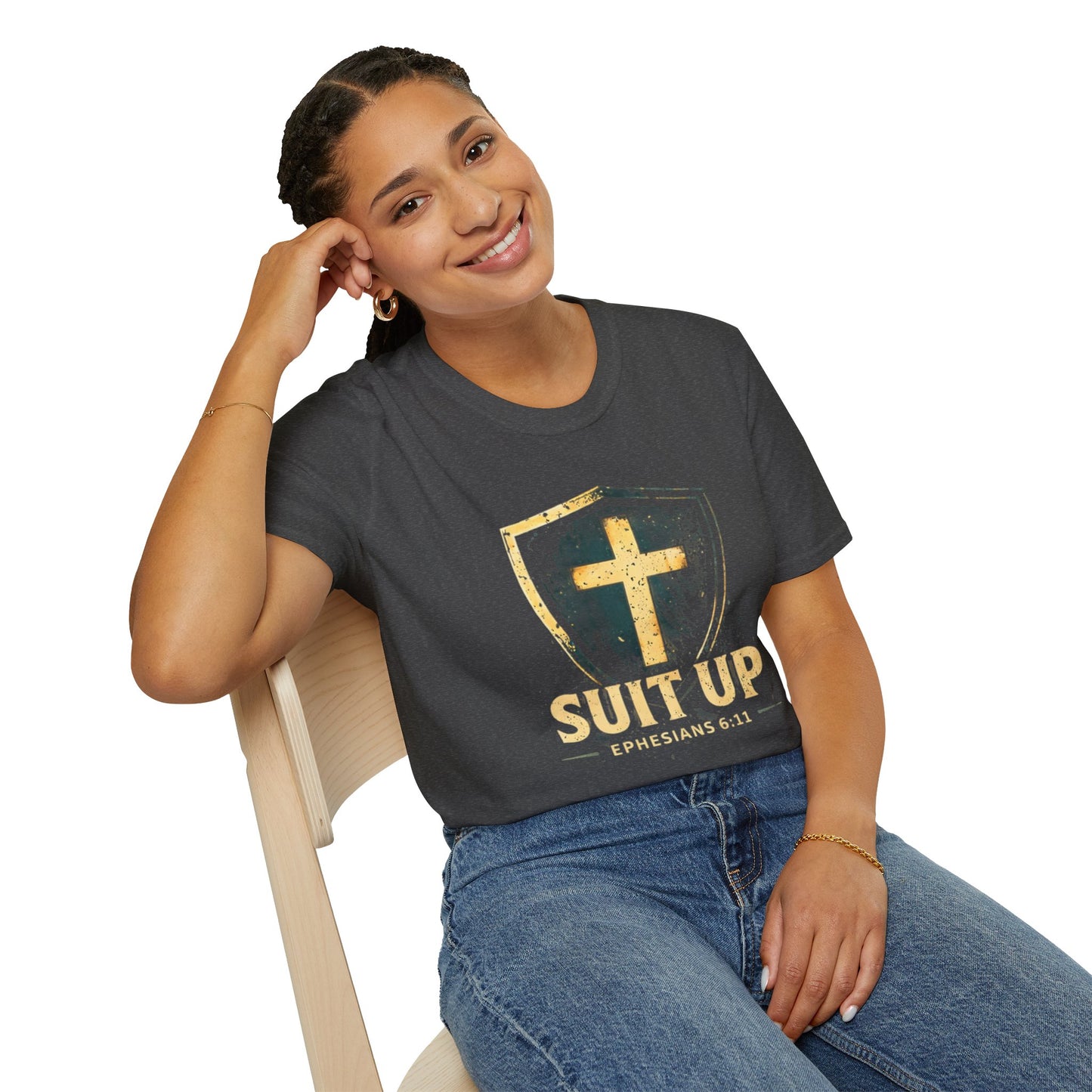 Suit Up T‑Shirt — Christian Cross Shield Tee (Ephesians 6:11)