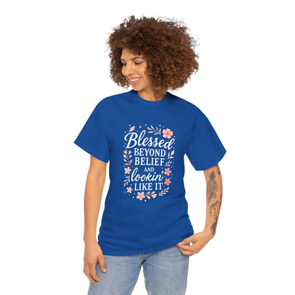 Blessed Beyond Belief Tee, Inspirational Unisex Heavy Cotton T-Shirt, Faith-Based Gift, Motivational Apparel, Casual Wear, Unique Top
