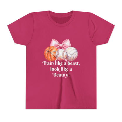 Train Like a Beast Youth Tee, Motivational Sports Tee, Kids Workout Shirt, Athletic Wear, Gifts for Young Athletes, Back to School