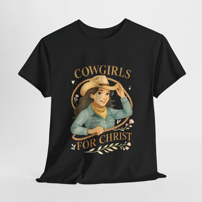 Cowgirls for Christ Unisex Heavy Cotton Tee, Christian T-Shirt, Faith-Based Apparel, Inspirational Gift, Western Clothing, Country Style Tee