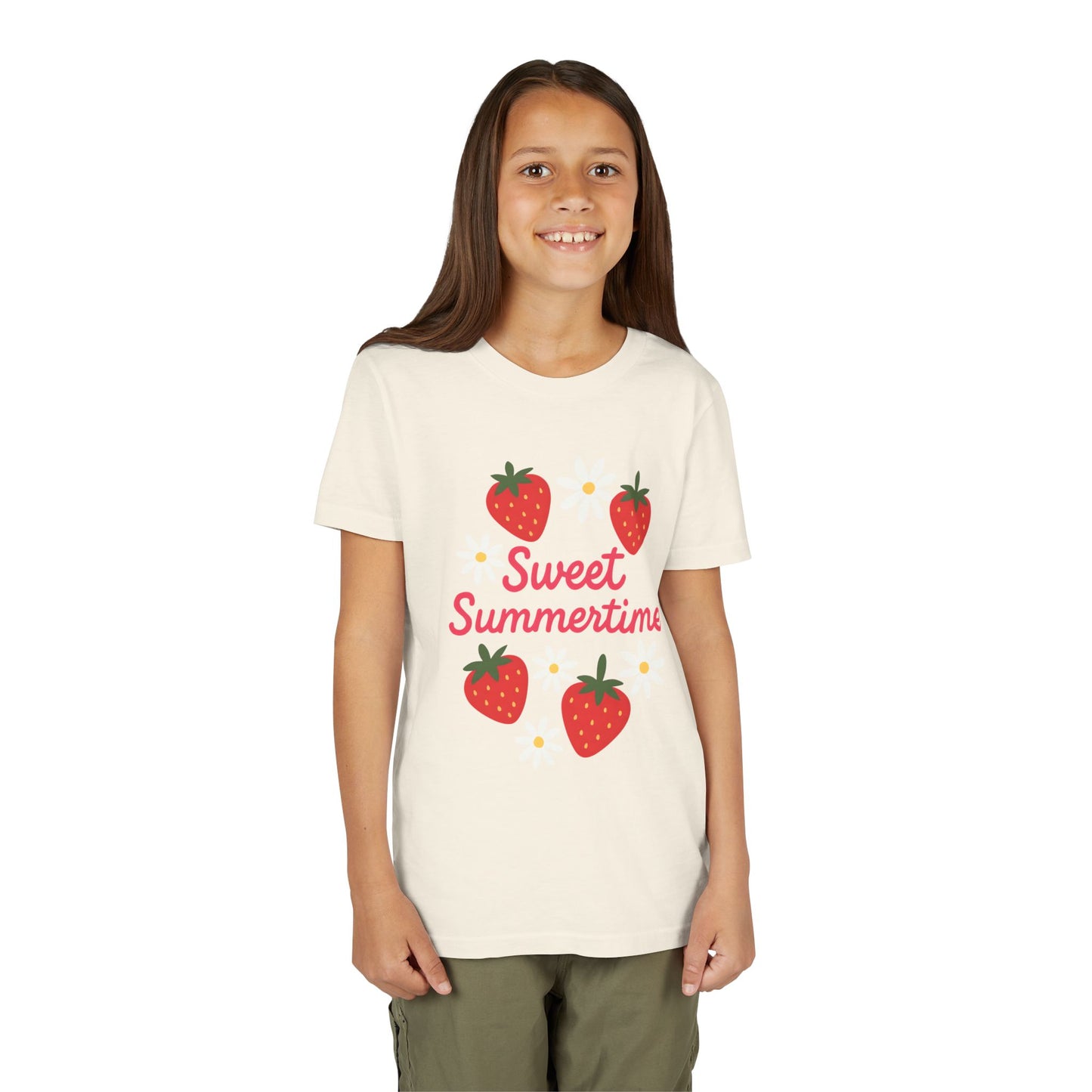 Sweet Summertime Youth Tee, Kids Summer Shirt, Strawberry Graphic Tee, Fun Gift for Children, Seasonal Apparel