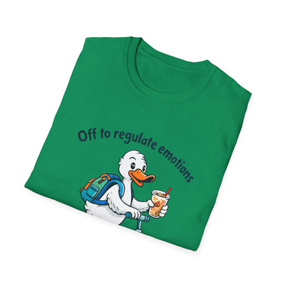Duck on Scooter T-Shirt — "Off to regulate emotions" Cute Mental Health Tee