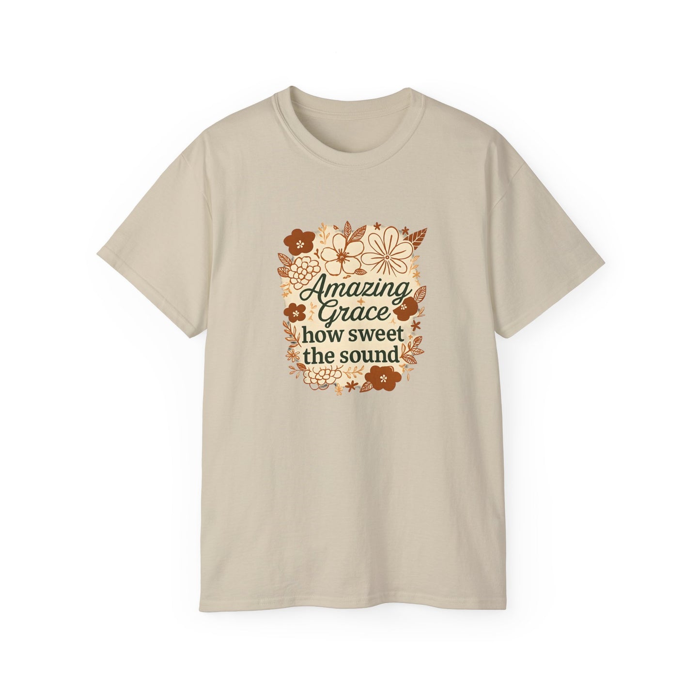 Amazing Grace Floral Unisex Ultra Cotton Tee, Vintage T-Shirt, Gift for Music Lovers, Spiritual Apparel, Heartwarming Quote Tee