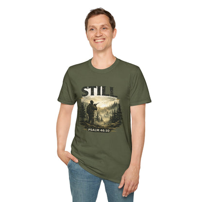 Still Psalm 46:10 T-Shirt — Rustic Outdoors Christian Faith Tee