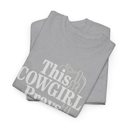 This Cowgirl Prays Unisex Heavy Cotton Tee, Western T-Shirt, Gift for Cowgirls, Rodeo Apparel, Faith-Based Fashion, Country Style Top
