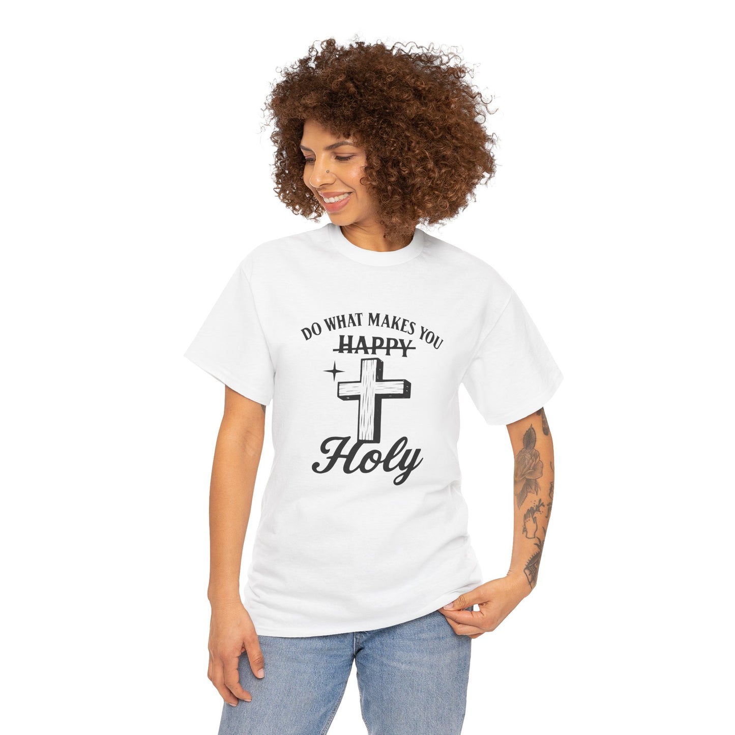 Happy Holy Unisex Heavy Cotton Tee - Inspirational Shirt, Faith-based Clothing, Church Event Tee, Gift for Friends, Casual Wear