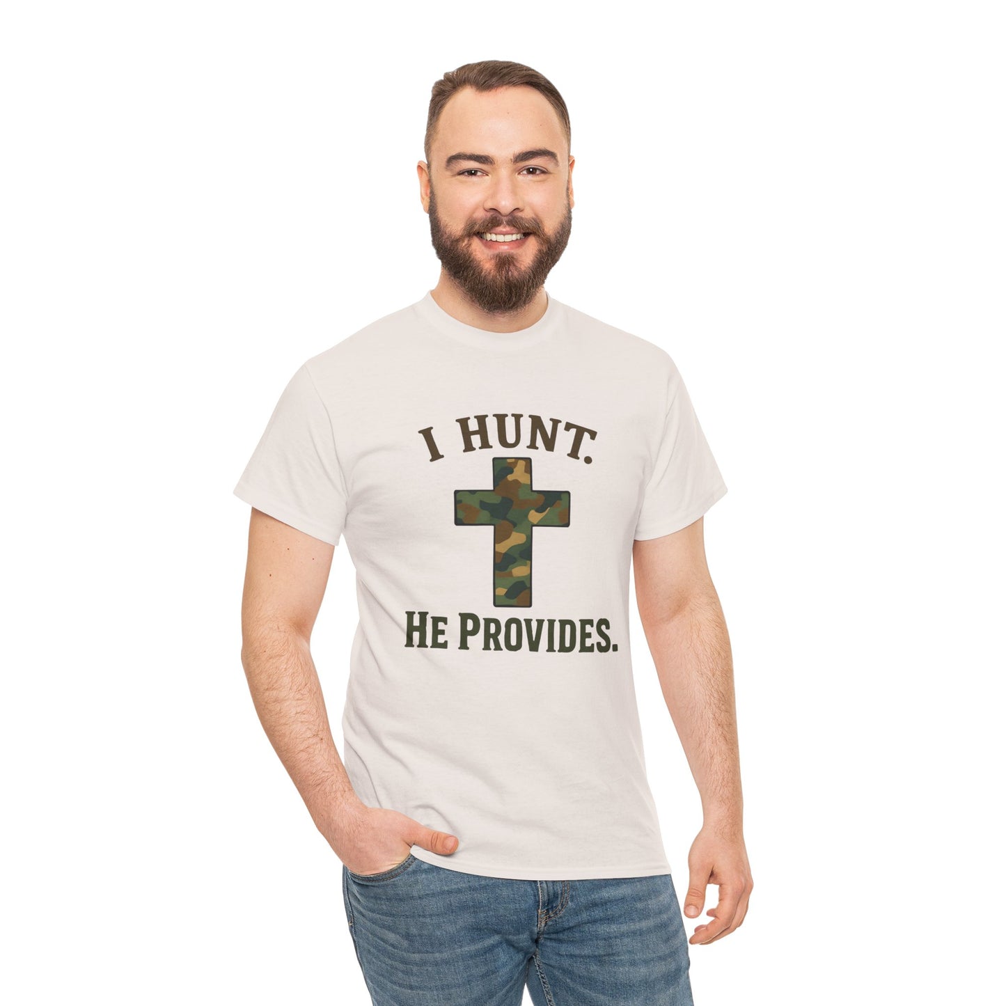 Christian Hunting Tee, I Hunt He Provides Shirt, Outdoor Enthusiast Gift, Faith-Based Apparel, Everyday Casual Wear