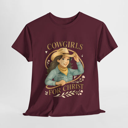 Cowgirls for Christ Unisex Heavy Cotton Tee, Christian T-Shirt, Faith-Based Apparel, Inspirational Gift, Western Clothing, Country Style Tee