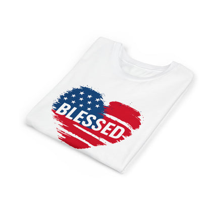Patriotic Youth Tee - Blessed Heart Shirt, Kids America T-Shirt, Fourth of July Apparel, Gift for Sons and Daughters, Heart Print Top