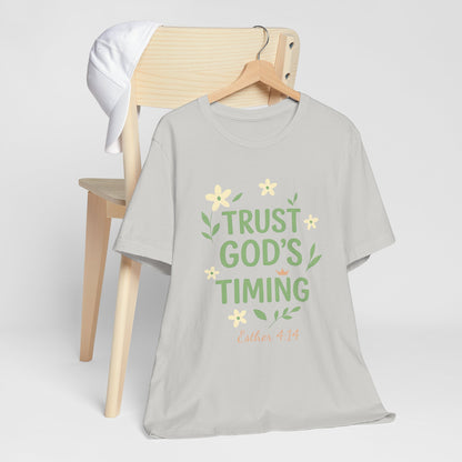 Trust God's Timing Tee, Inspirational Short Sleeve Shirt, Faith-Based Apparel, Gift for Believers, Bible Verse Tee, Everyday Wear