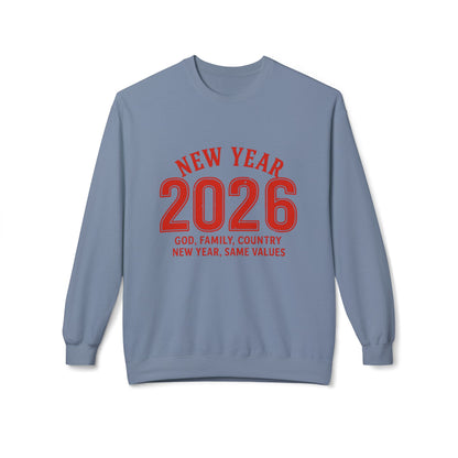 2026 New Year Crewneck Sweatshirt — "God, Family, Country" Holiday Pullover