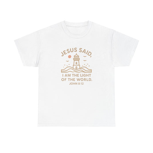 Unisex Cotton Tee with Inspirational Jesus Quote, Christian Faith T-Shirt, Light of the World Shirt for Believers, Spiritual Apparel, [...]