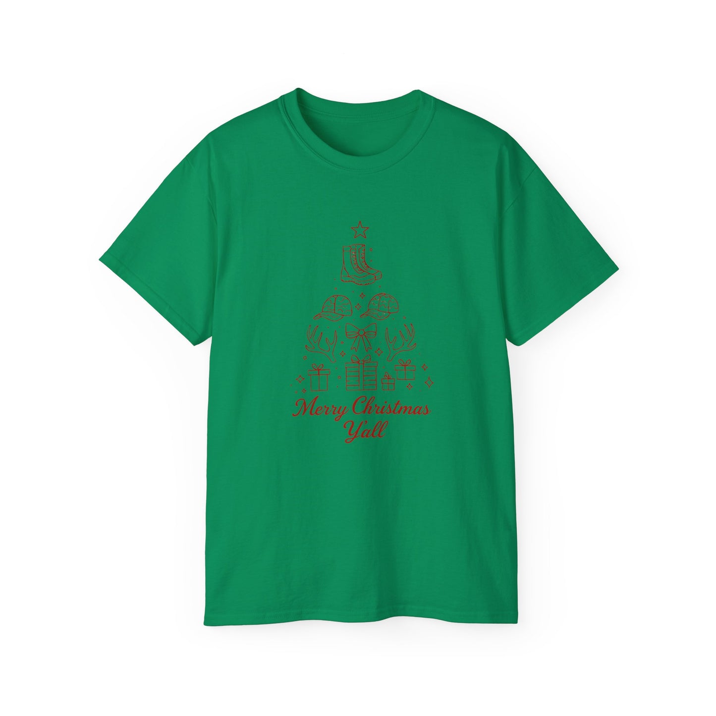 Merry Christmas Y'all Tee – Minimal Holiday Tree Graphic Cotton T-Shirt