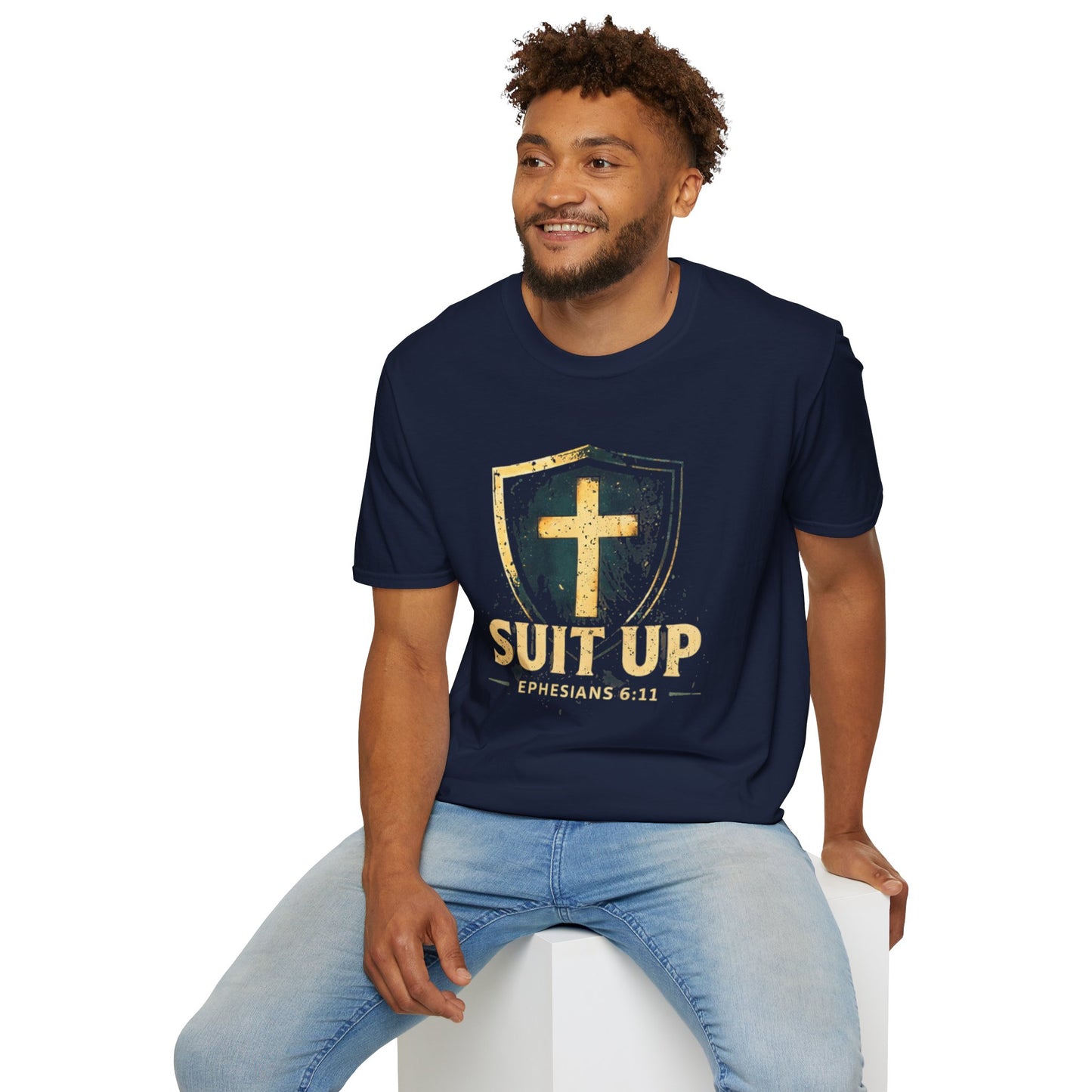 Suit Up T‑Shirt — Christian Cross Shield Tee (Ephesians 6:11)
