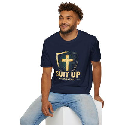 Suit Up T‑Shirt — Christian Cross Shield Tee (Ephesians 6:11)