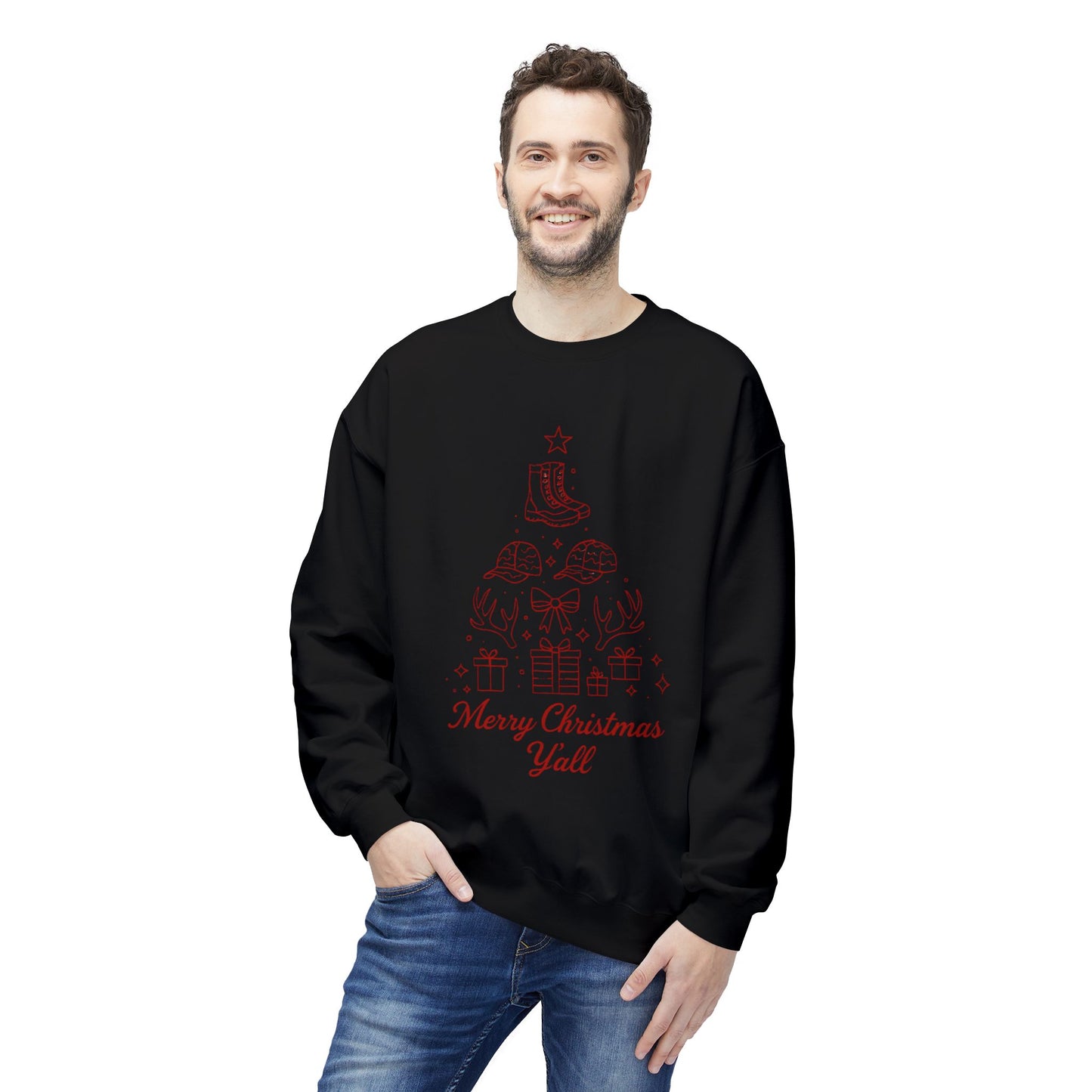 Merry Christmas Y'all Crewneck Sweatshirt — Southern Holiday Tree Design